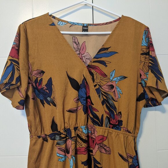 Mustard Yellow Floral Dress with Sleeves - Picture 6 of 7